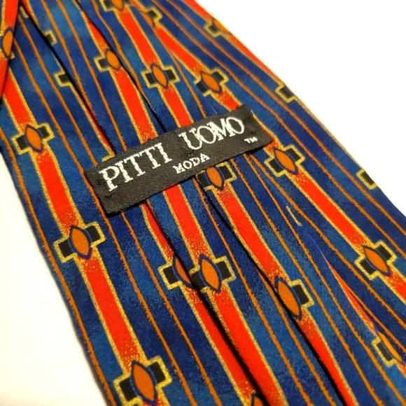 Pitti Uomo Necktie Blue Stripe Silk Neck Tie - Picture 3 of 5